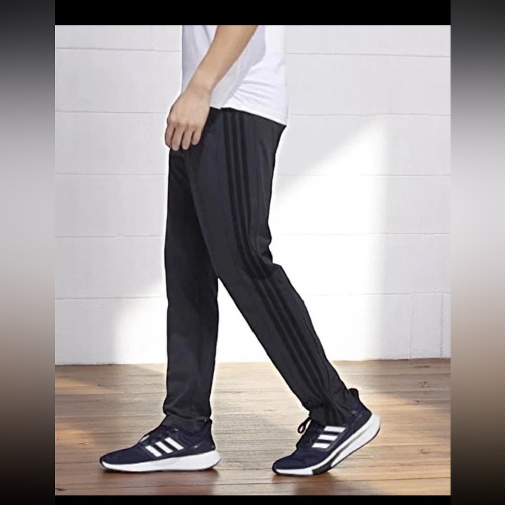 Adidas Mens Jogger Pants Size Medium Gray with Black Stripes Activewear